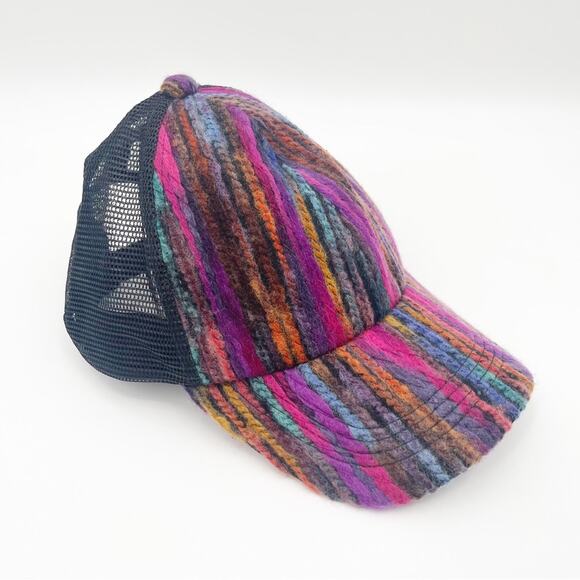 COLLECTION EIGHTEEN Baseball Cap Mesh Multicolor Yarn Black Adjustable One Size - Picture 1 of 8